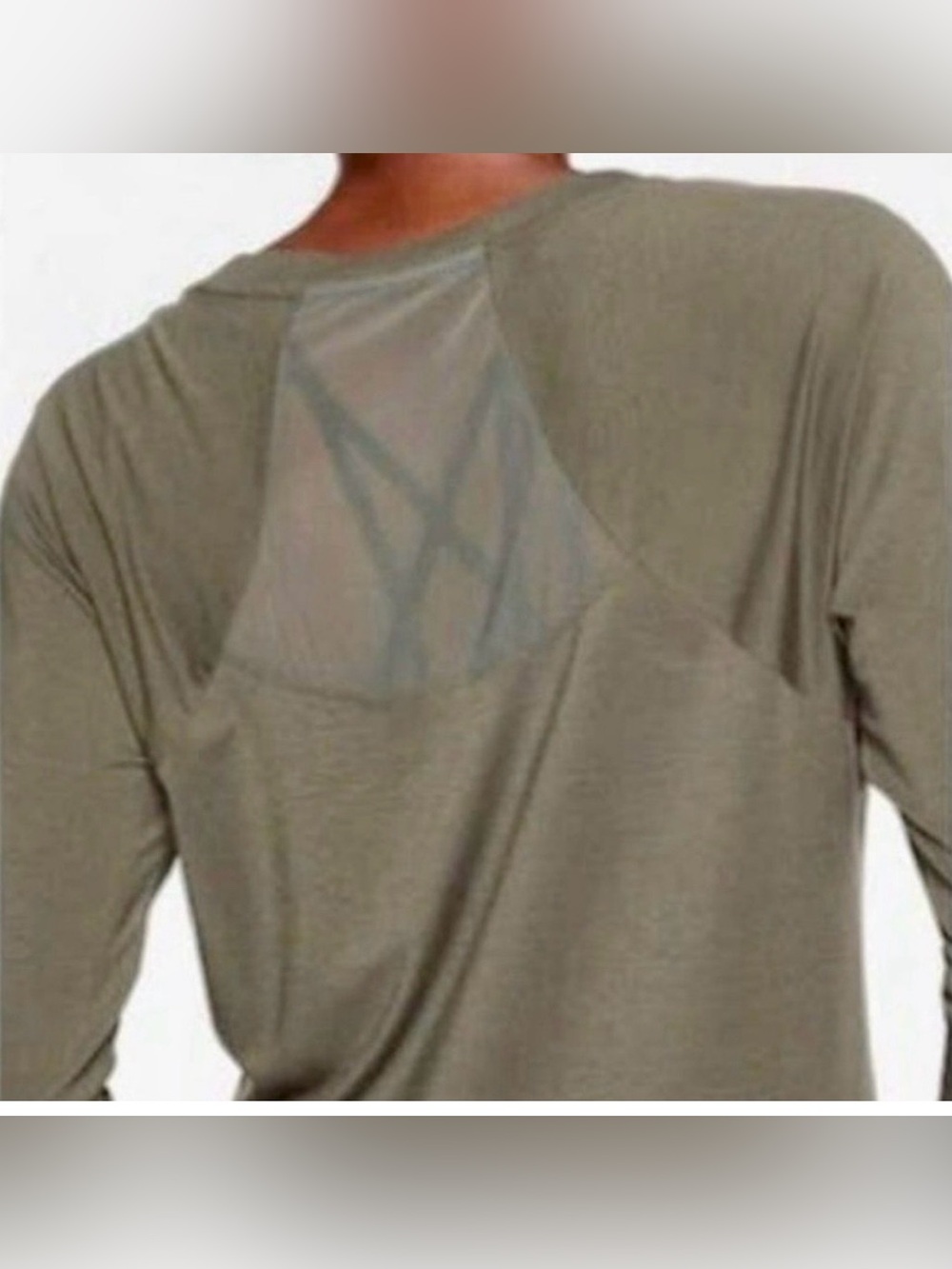 Athleta Topanga Mesh Back Long Sleeve Top Size Small Olive Green